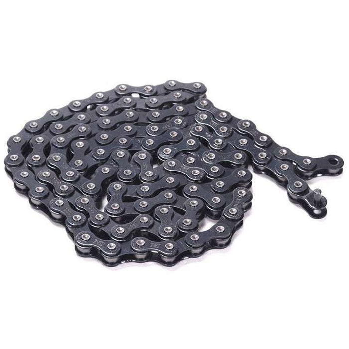 BSD FOREVER CHAIN black rustproof BMX bike chain with pre-installed half link and mushroomed pins, compatible with 8t drivers.