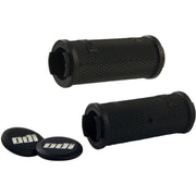 Black ODI MTB grips with diamondized texture and lock-on clamps for mountain bikes