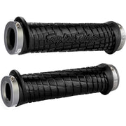 Pair of black ODI MTB grips with Troy Lee Designs logo and lock-on clamps for secure mountain bike handlebar grip