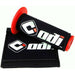 Black ODI grip covers with red handlebar ends and white logo, designed to protect bike grips and clean goggles.