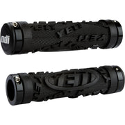 Black ODI MTB Yeti Lock-On Grips with raised logo and slip-free lock-on system for mountain bikes