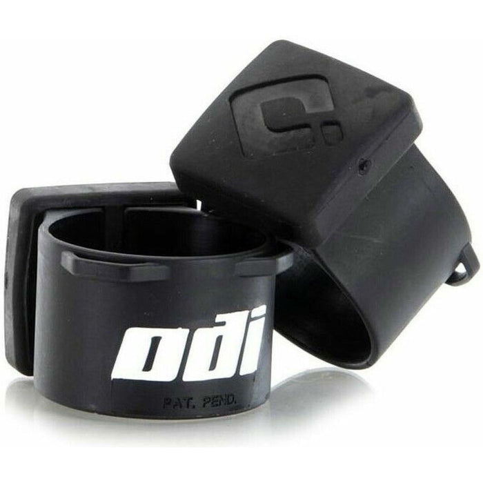 ODI Lock-On Fork Bumper in black with soft elastomer design for frame protection and number plate mounting