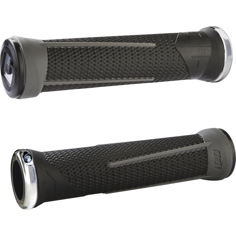 ODI MTB AG 1 LOCK-ON grips with aluminum reinforced ends and ergonomic multi-layer pattern for mountain biking.