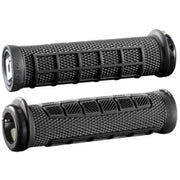 Pair of black ODI ELITE PRO v2.1 Lock-On ergonomic bicycle handlebar grips with variable knurl pattern and single clamp system
