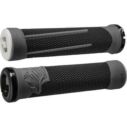 ODI MTB AG 2 LOCK-ON grips black with textured surface and aluminum reinforced locking clamps for mountain bike handlebars