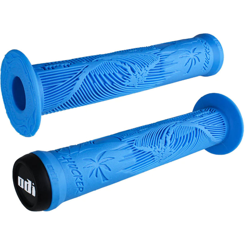 Blue ODI BMX grips Mike Hucker signature with beach motif and extra long 160mm length