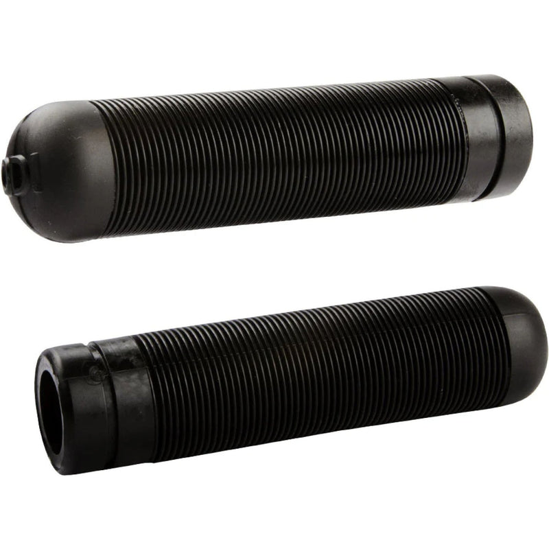 ODI ATTACK black mountain bike grips with ribbed mushroom pattern and thick rounded ends for shock absorption and durability