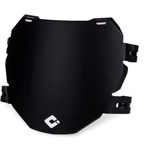 Black ODI number plate with curved, low-profile design for downhill racing bikes, made from flexible fiber reinforced polymer