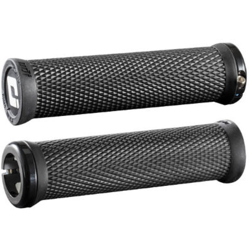 ODI Elite Motion Lock-On 2.1 black mountain bike grips with textured pattern and single clamp system