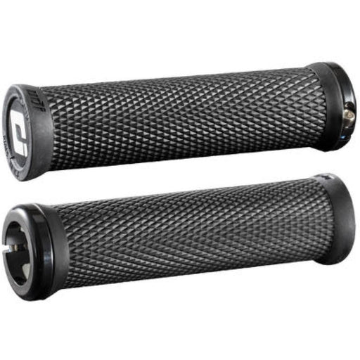 ODI Elite Motion Lock-On 2.1 black mountain bike grips with textured pattern and single clamp system