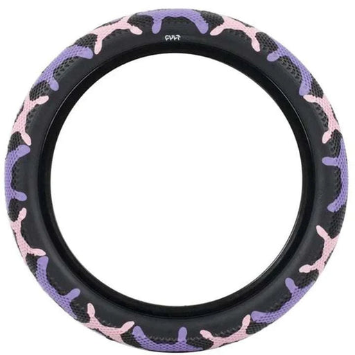CULT VANS WAFFLE 16-inch bike tire with waffle tread pattern in pink and purple, lightweight and grippy design