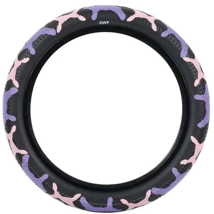 CULT VANS WAFFLE 20x2.4 inch bicycle tire with classic waffle tread pattern in black, purple, and pink colors, lightweight and grippy design