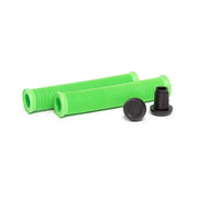 RADIO LOGIN XL GRIP bright green ribbed bicycle grips with black rubber bar ends on white background