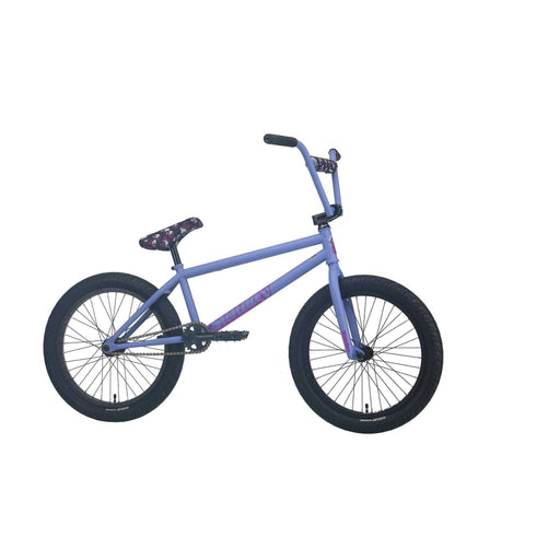 Matte blue lavender Sunday Street Sweeper BMX bike with 20.75" top tube and black tires
