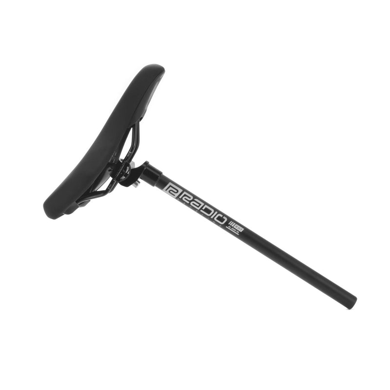 Radio Raceline Seat and alloy seatpost set with padded railed seat and micro-adjust long post.