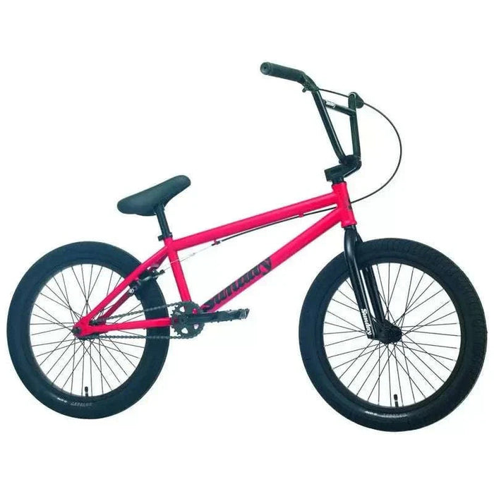 Sunday Primer 20" matte fire engine BMX bike with 20.75" top tube, Odyssey brakes, and Path Pro tires