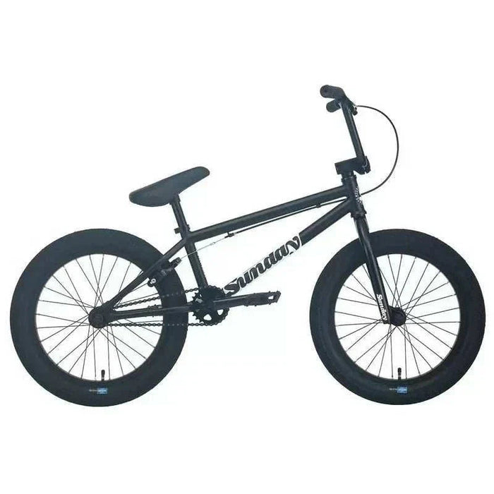 Sunday Primer 18" complete BMX bike with pro-style frame, Odyssey Springfield brakes, and sealed cassette hub in black finish