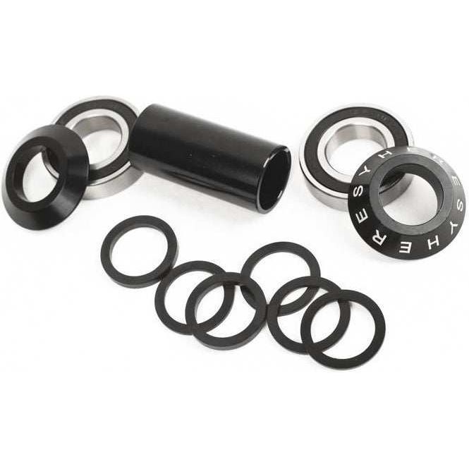 HERESY RING Spanish bottom bracket with engraved cone spacer and multiple black aluminium spacers
