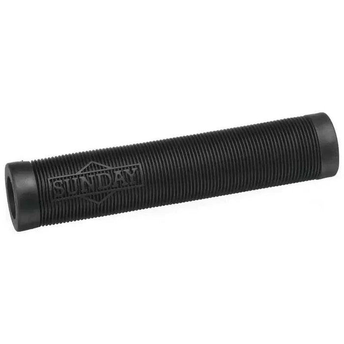 Sunday Cornerstone Grip with ribbed design and logo, black 150mm bicycle handlebar grip with Odyssey Par Ends.