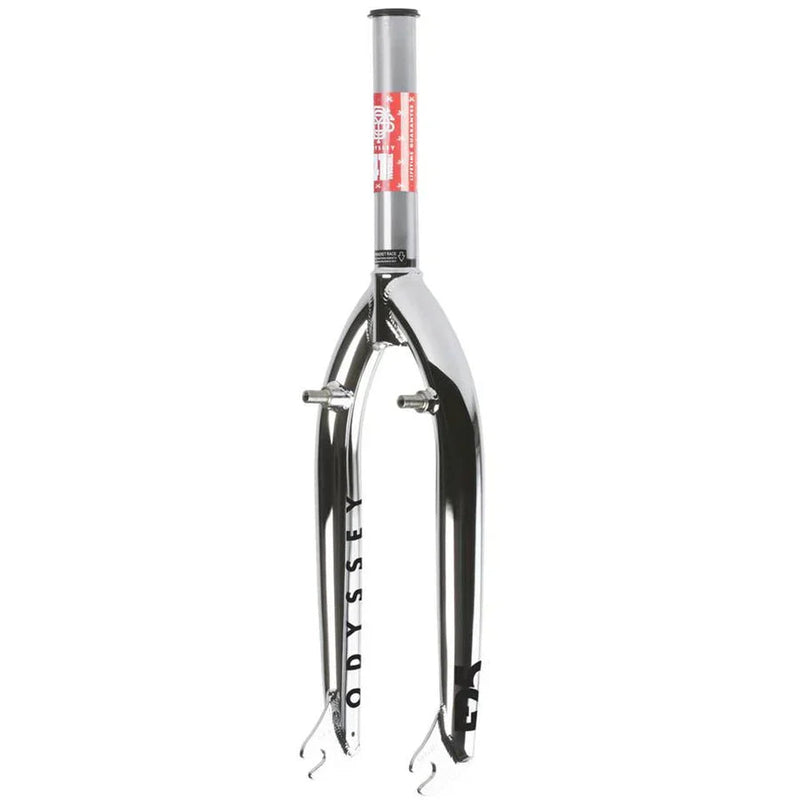 ODYSSEY F25 freestyle bike fork in black and chrome finish with branded logo
