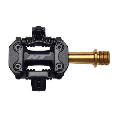 HT COMPONENTS M2T pedals with lightweight CNC machined aluminum and titanium spindle for smooth rotation and trail performance
