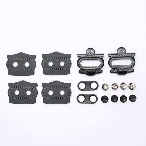 HT COMPONENTS H30 CLEAT KIT with steel cleats, screws, and plastic spacing shims for MTB shoes.