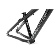 Close-up of black RADIO GRIFFIN PRO hydroformed BMX bike frame with lightweight 6061-T6 alloy tubing and RADIO BIKE CO branding