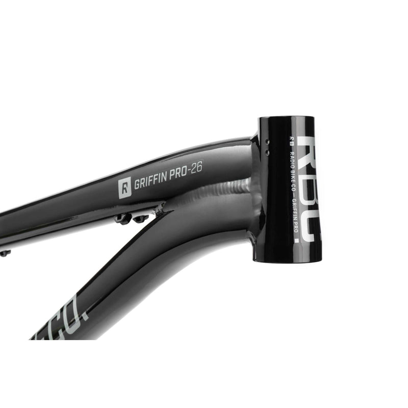 Radio Griffin Pro black hydroformed BMX bike frame with logo and model details