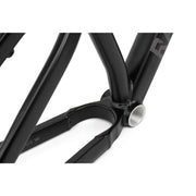 Close-up view of black CRONUS Frame bottom bracket and chainstay area made from 6061-T6 aluminum for Dirt Jump and Slopestyle biking