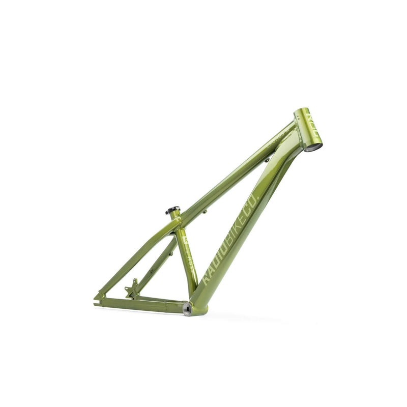 Green RADIO CRONUS Frame made from 6061-T6 aluminum for slopestyle and dirt jump bikes.