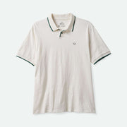 BRIXTON PROPER white polo knit shirt with dark green trim on collar and sleeves