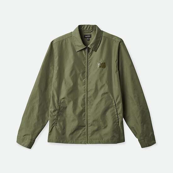 BRIXTON UTOPIA vintage olive green nylon jacket with front zipper and collar