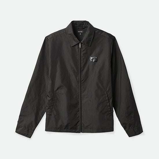 Black BRIXTON UTOPIA vintage nylon jacket with front zipper and collar