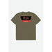 Olive BRIXTON LINWOOD t-shirt with black and red BRIXTON COMPANY logo on back