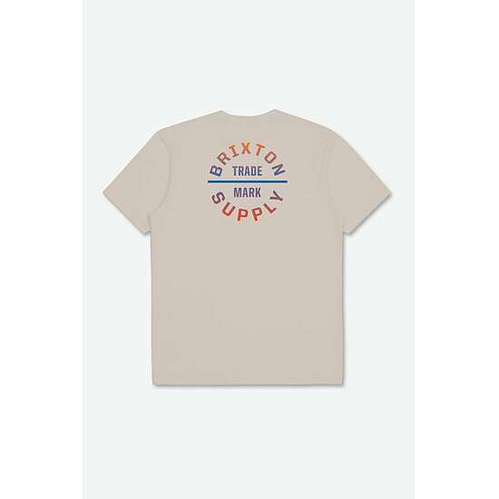 Beige BRIXTON OATH V SST t-shirt with multicolor "Brixton Trademark Supply" back print design