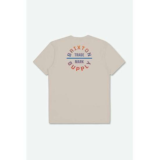 Beige BRIXTON OATH V SST t-shirt with multicolor "Brixton Trademark Supply" back print design
