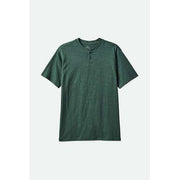 Green BRIXTON BASIC slub henley tee shirt with short sleeves and buttoned collar