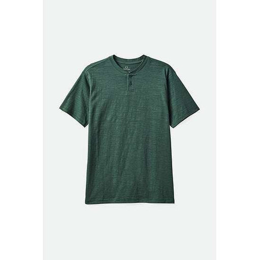 Green BRIXTON BASIC slub henley tee shirt with short sleeves and buttoned collar