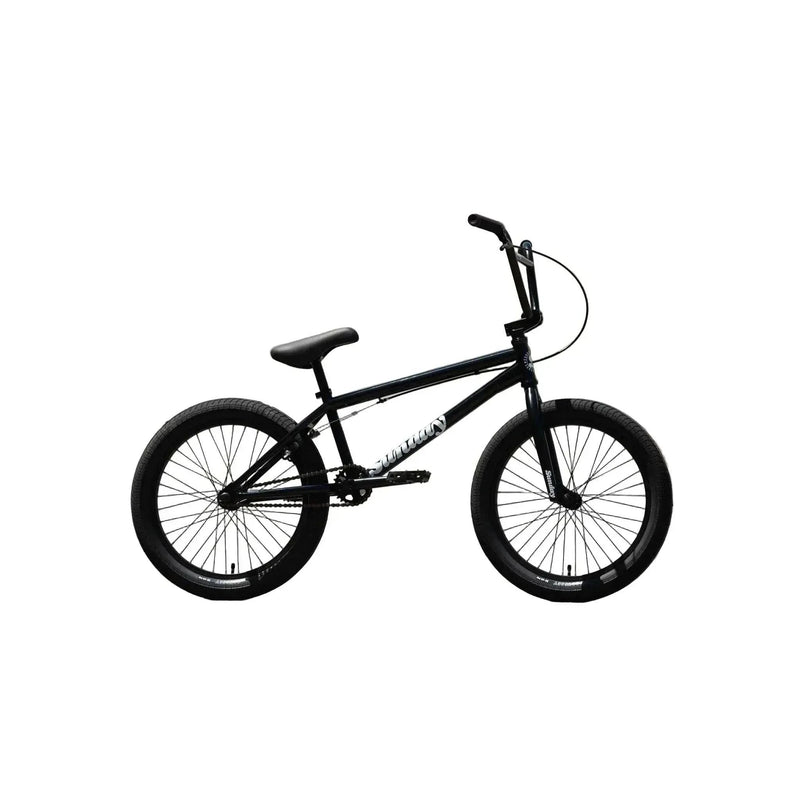 Black Sunday Scout 20-inch complete BMX bike with Odyssey tires and components isolated on white background