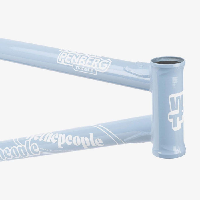 Light blue WETHEPEOPLE TRIGGER FRAME BMX bike frame with clean welds and logo branding