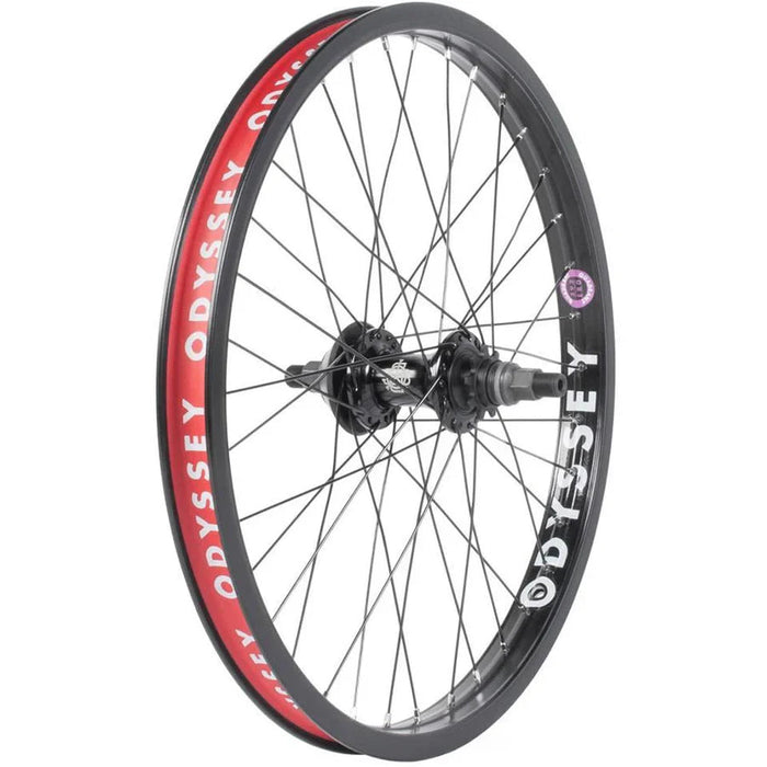 ODYSSEY QUADRANT C5 rear cassette wheelset with black spokes and red rim detailing