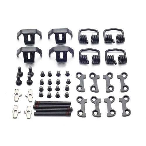 HT Components X2 Mechanism kit with springs, plates, screws, and adjustment parts for precise and durable bicycle performance.