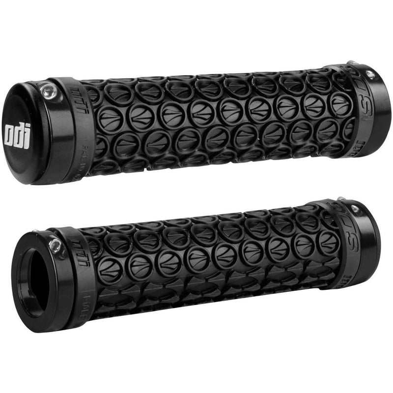 ODI MTB SDG lock-on grips with grooved channels, overmolded flap, slim undercut pads, and custom flanged design for MTB handlebars.