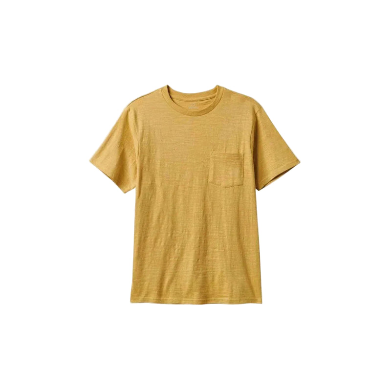 BRIXTON BASIC mustard yellow slub pocket t-shirt on white background