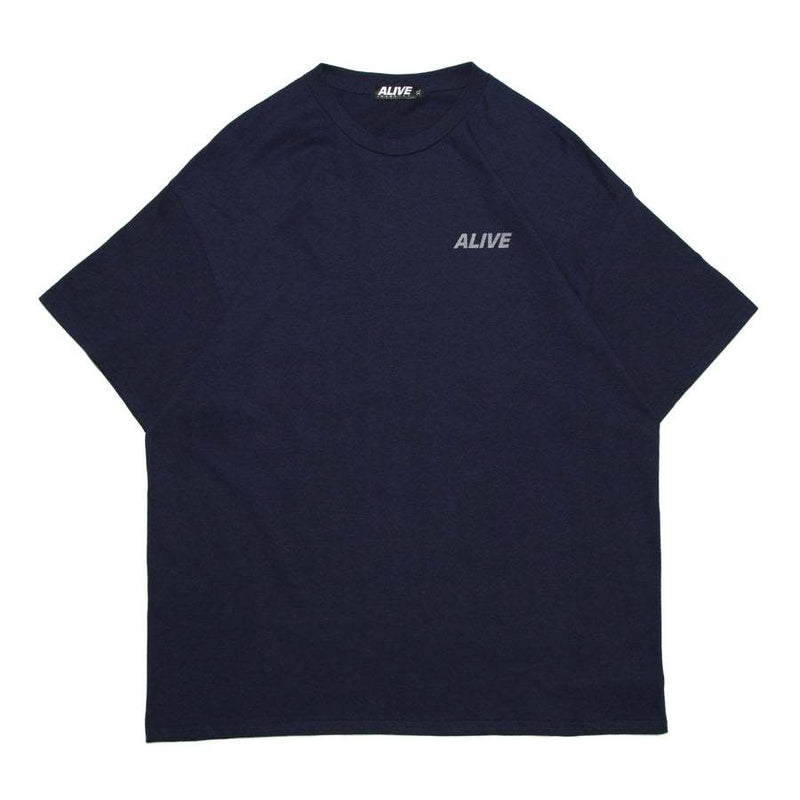 Navy blue ALIVE INDUSTRY 22LOGO T-shirt with small front logo and crew neck