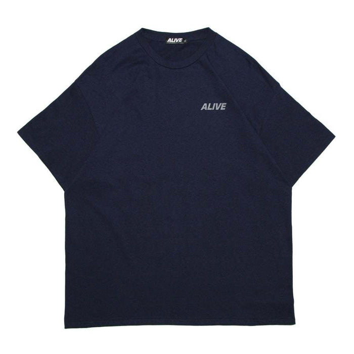 Navy blue ALIVE INDUSTRY 22LOGO T-shirt with small front logo and crew neck