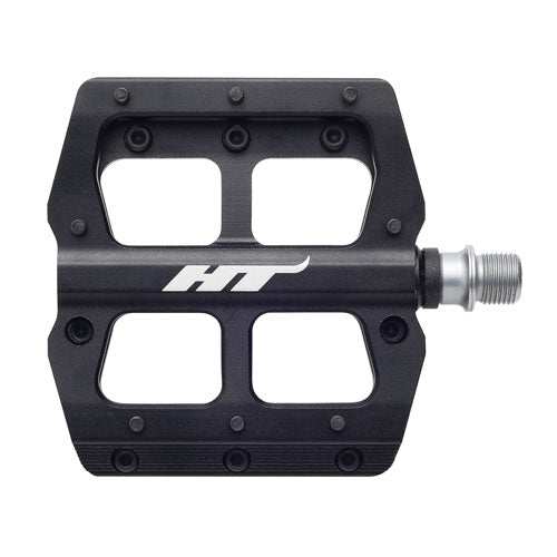 HT COMPONENTS AN03A black CNC machined aluminum platform pedal with replaceable pins for MTB and gravel bikes