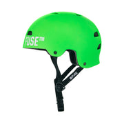 Matt neon green FUSE ALPHA HELMET with high impact ABS shell, EPS foam, quick release strap, and optional padding for custom fit.