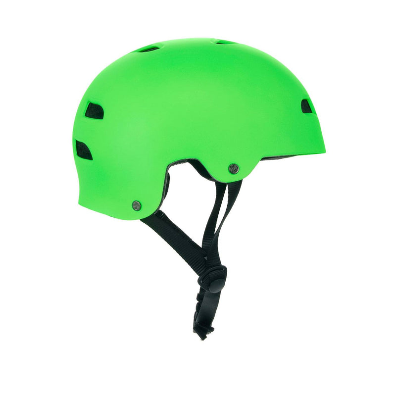 Matt neon green FUSE Alpha Helmet with high impact ABS shell, EPS foam, and adjustable strap