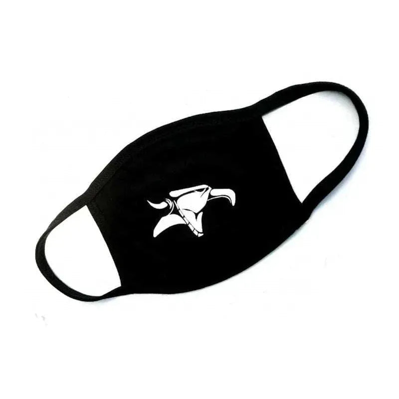 Black face mask with white animal griffin design on front